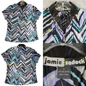 Jamie Sadock Women's Size Large L SS Polo Shirt 1/4 Zip Geometric Multicolor